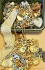 Vtg 2.5 lbs Junk Jewelry Mixed Lot Gold Tone Costume Earrings, Rings, Necklace