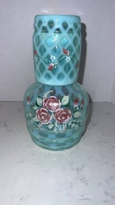 Fenton Opalescent Aqua Green Diamond Optic Night Water Tumble Up