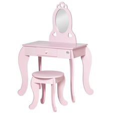 HOMCOM Kids Vanity Table & Stool Girls Dressing Set Make Up Desk with Mirror