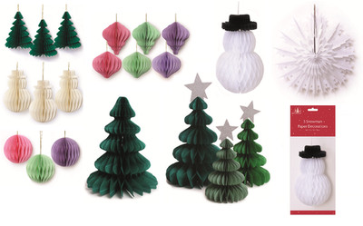 Weihnachtsdeko Retro hängend Waben Krepp Papier Girlanden Baumkugeln