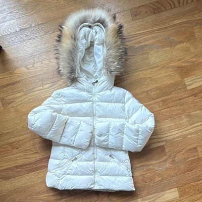 Moncler Girls off White  Down Puffer Jacket Fur Hood Size 8-10 anni / 140 cm