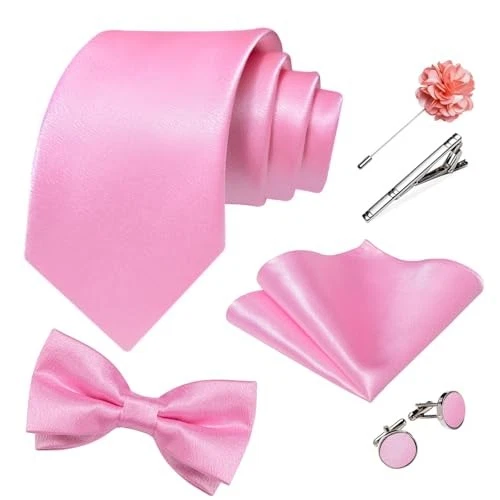  Mens Satin Suit Vest and Tie Set 8PCS Solid Waistcoat and Bowtie X-Large Pink - Image 4 of 4