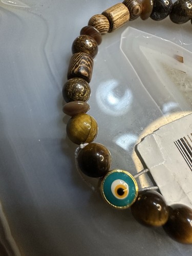 CAPUTO & CO. Tiger Eye Wood & Jasper Bracelet w/Evil Eye $65 Retail - Picture 2 of 6