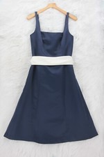 Alfred Sung Dress 10 Midnight Navy w/ Ivory Bow Sleeveless Sash Bridesmaid #1627
