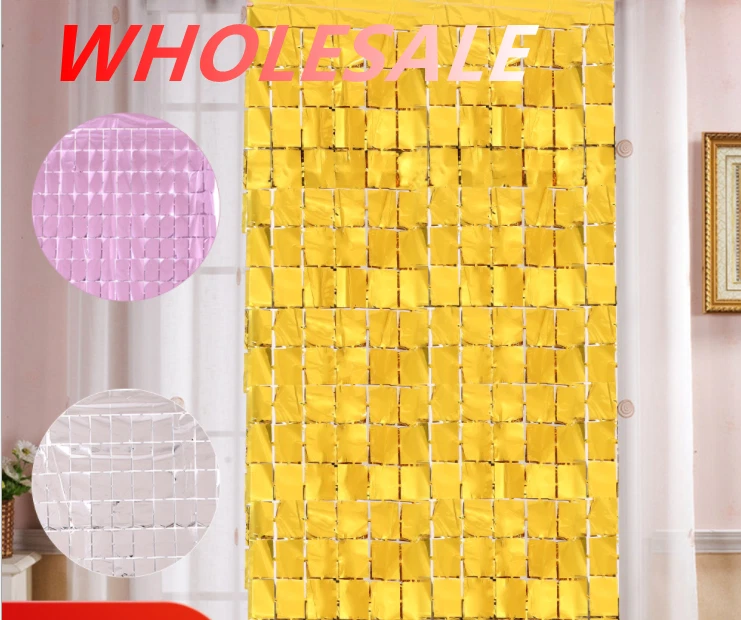 1x2M Cuadrado Lámina Flecos Plateado Brillante Puerta Cortina Boda Cumpleaños Fiesta Decoración Foto 3 de 4