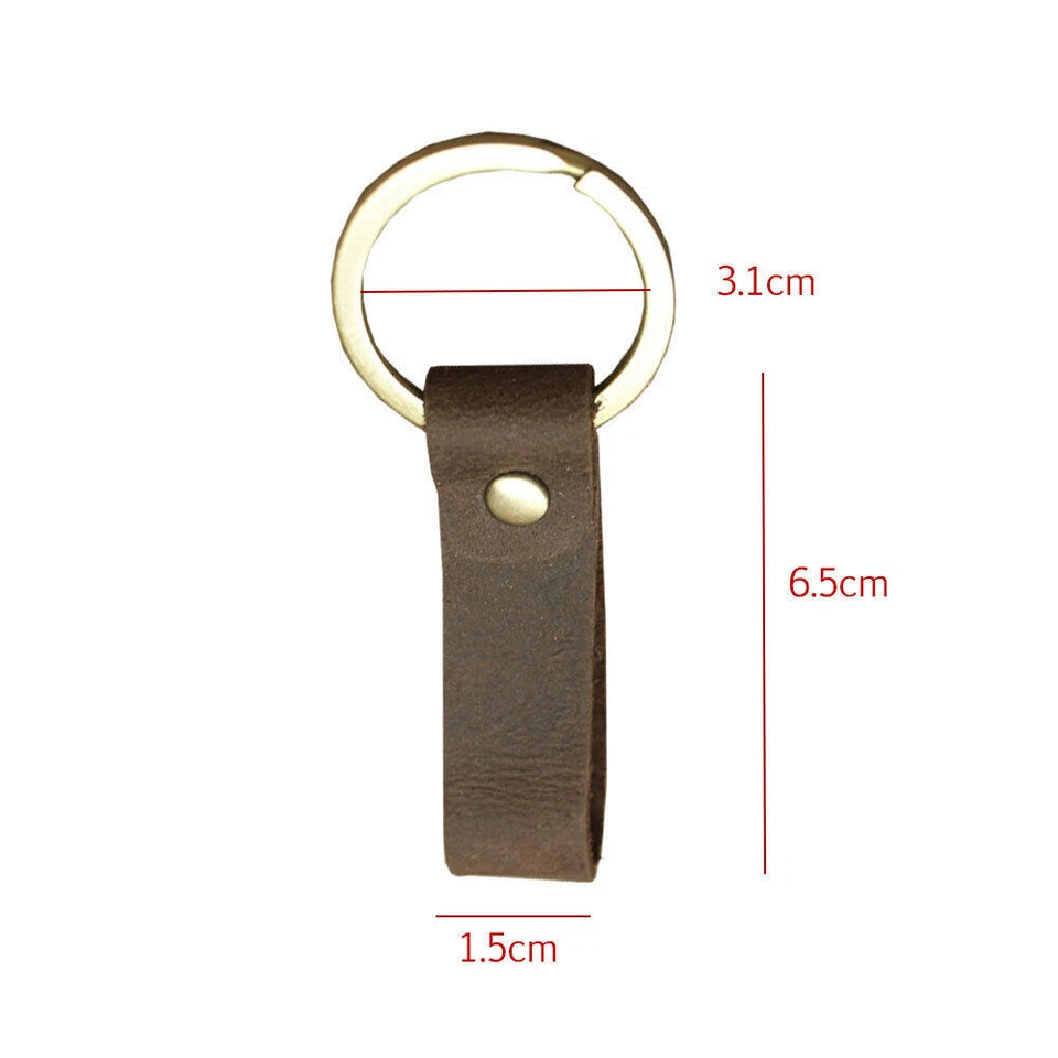 1PC Retro Handmade Leather Car Keychain Keyring Single Circle Key Ring Key Chain - Image 3 of 4