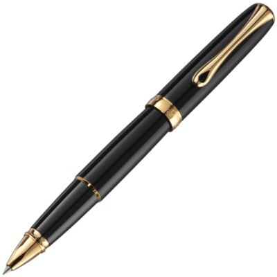 Diplomat Excellence A2 Rollerball Pen in Black Lacquer with Gold Trim - NEW