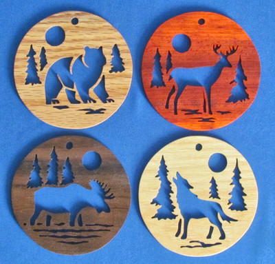Call Of The Wild - 4 Ornament Set - Bear, Deer, Moose & Wolf - Hand Cut