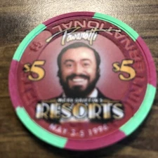 $5  resorts international pavoritti 6 atlantic city casino chip 