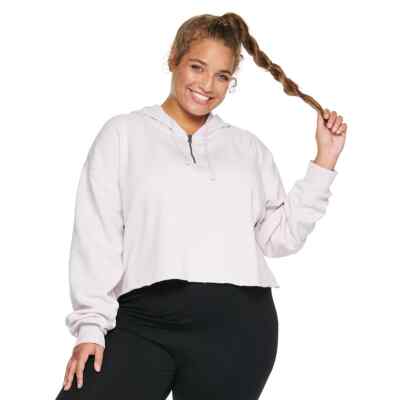 Juniors Plus Size SO Size 3X 24/26 Quarter-Zip Cutoff Blush Berry Fleece Hoodie