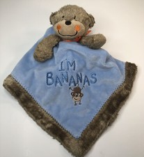 Carter  s Monkey Lovey Blue I  M BANANAS Baby Security Blanket Satin Back Rattle
