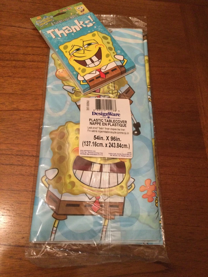 Spongebob Squarepants Party Supplies Plastic Table Cover Cloth & Thank You Notes - Image 2 of 2