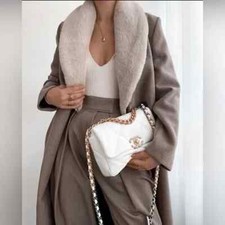 Mango 53% Wool Blend Coat Removable Collar Belted Measurements