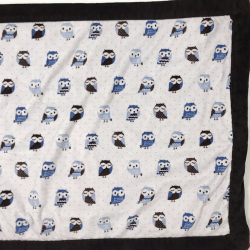 BABY JAR Blue Owl Plush Luxe Navy Trim Security Blanket Lovey 27x32 - Picture 3 of 4