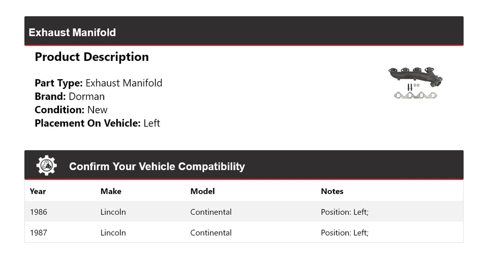 For 1986-1987 Lincoln Continental Dorman Exhaust Manifold Left - Image 2 of 4