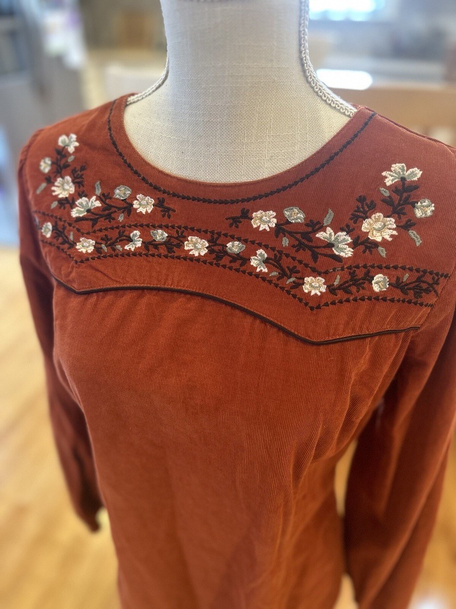 Wrangler Retro Rust Corduroy Textured Long Sleeve Floral