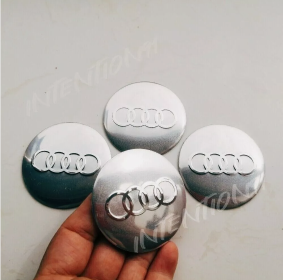 Set of 4 Universal Wheel center caps, 60mm bases & 56mm Audi Silver Stickers