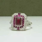 Art Deco Style Lab-Created Diamond Red Ruby Wedding Ring 14k White Gold Finish