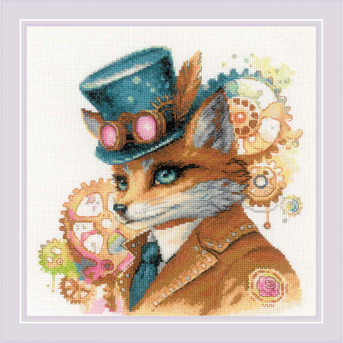 Riolis counted cross stitch kit ""Steampunk Fox"", 20x20cm, DIY