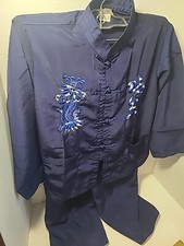 Vintage Asian Embroidery Dragon 2 pc Boy's Blue New Year/Wedding Costume. Sz10