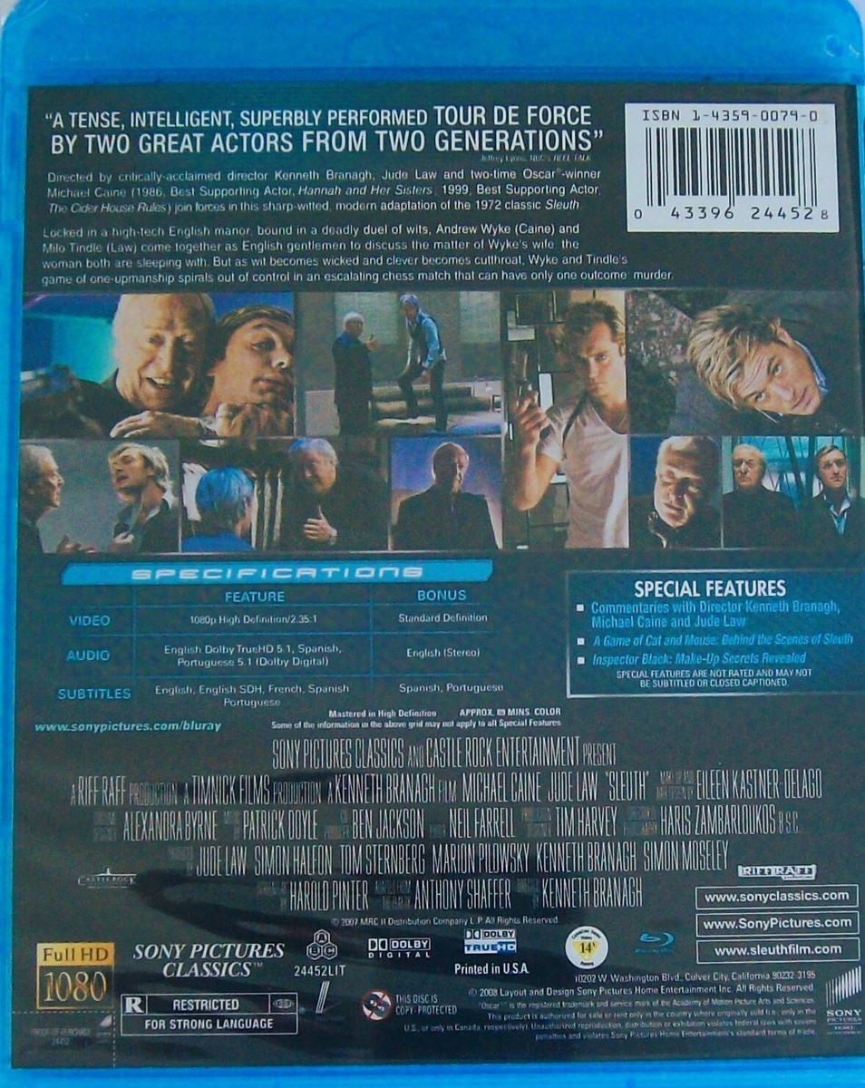 Sleuth A Deadly Duel of Wits (Blu-ray, 2008, LN) Jude Law