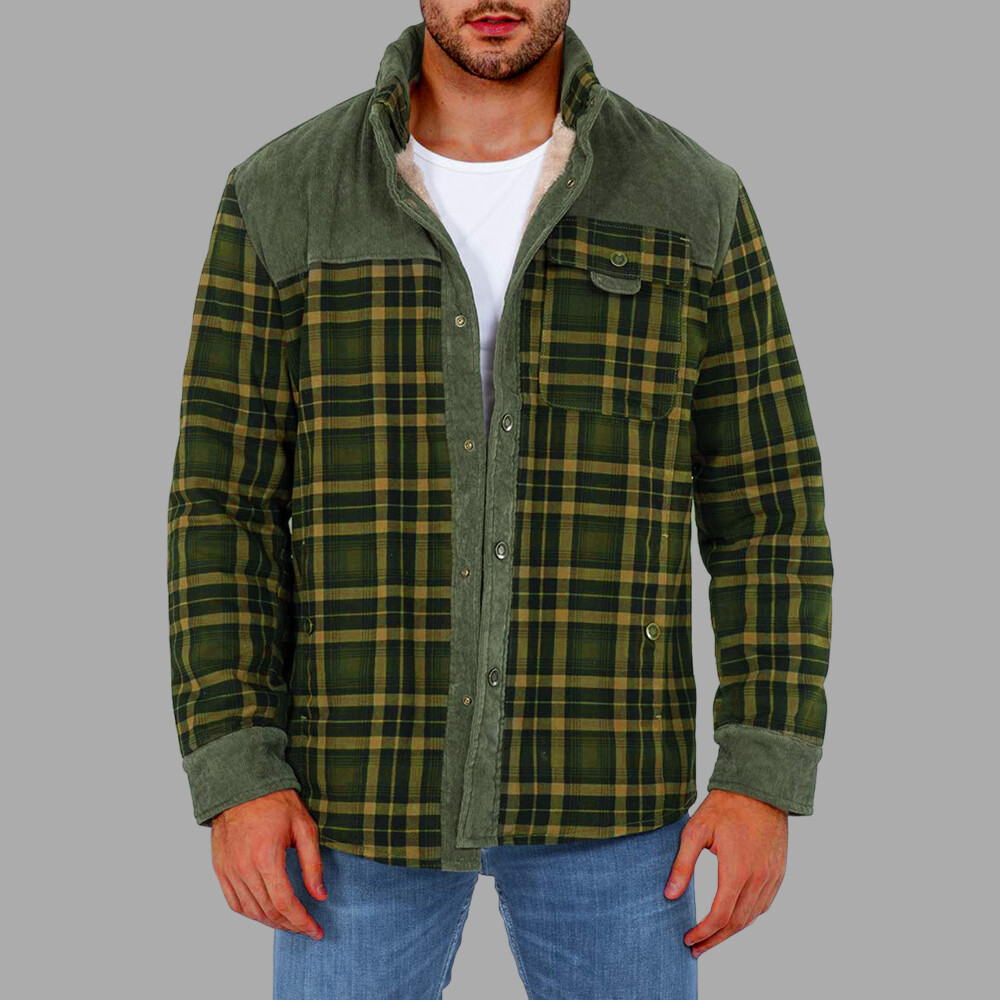 Mens Fleece Lined Coat Jacket Plaid Check Thick Shacket Winter Warm