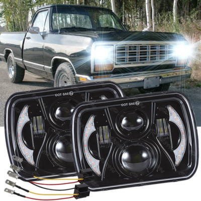 Pair 5x7'' 7x6'' Square LED Headlights Hi/Lo For Dodge D150 D250 D350 Ram 50 H4