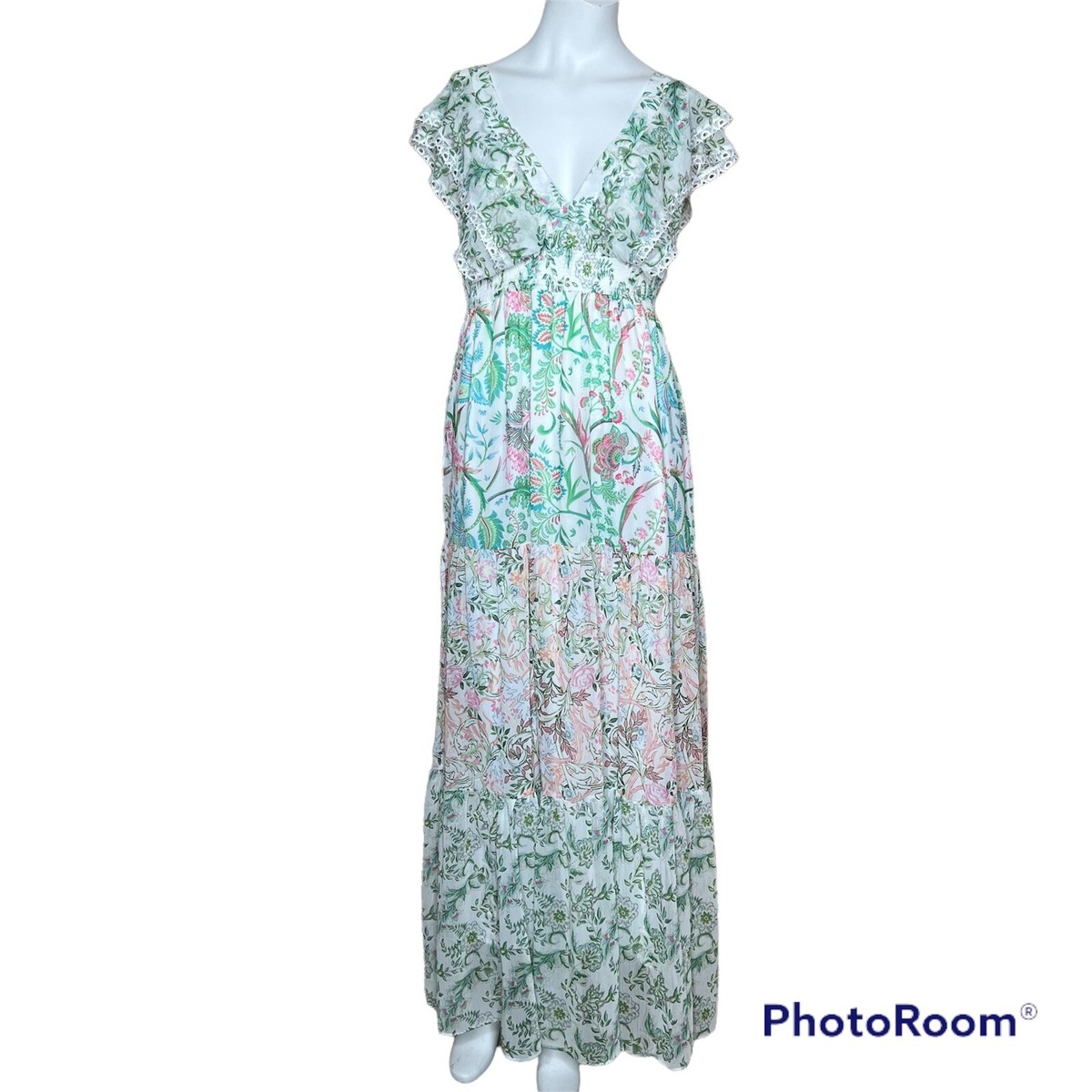 house of harlow green and white dress Sara Fitz Hydrangea Maxi Dress Cotton Pockets main image 1