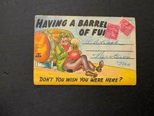 1935 Having A Barrel Of Fun Comical Fold Out Postcard Book