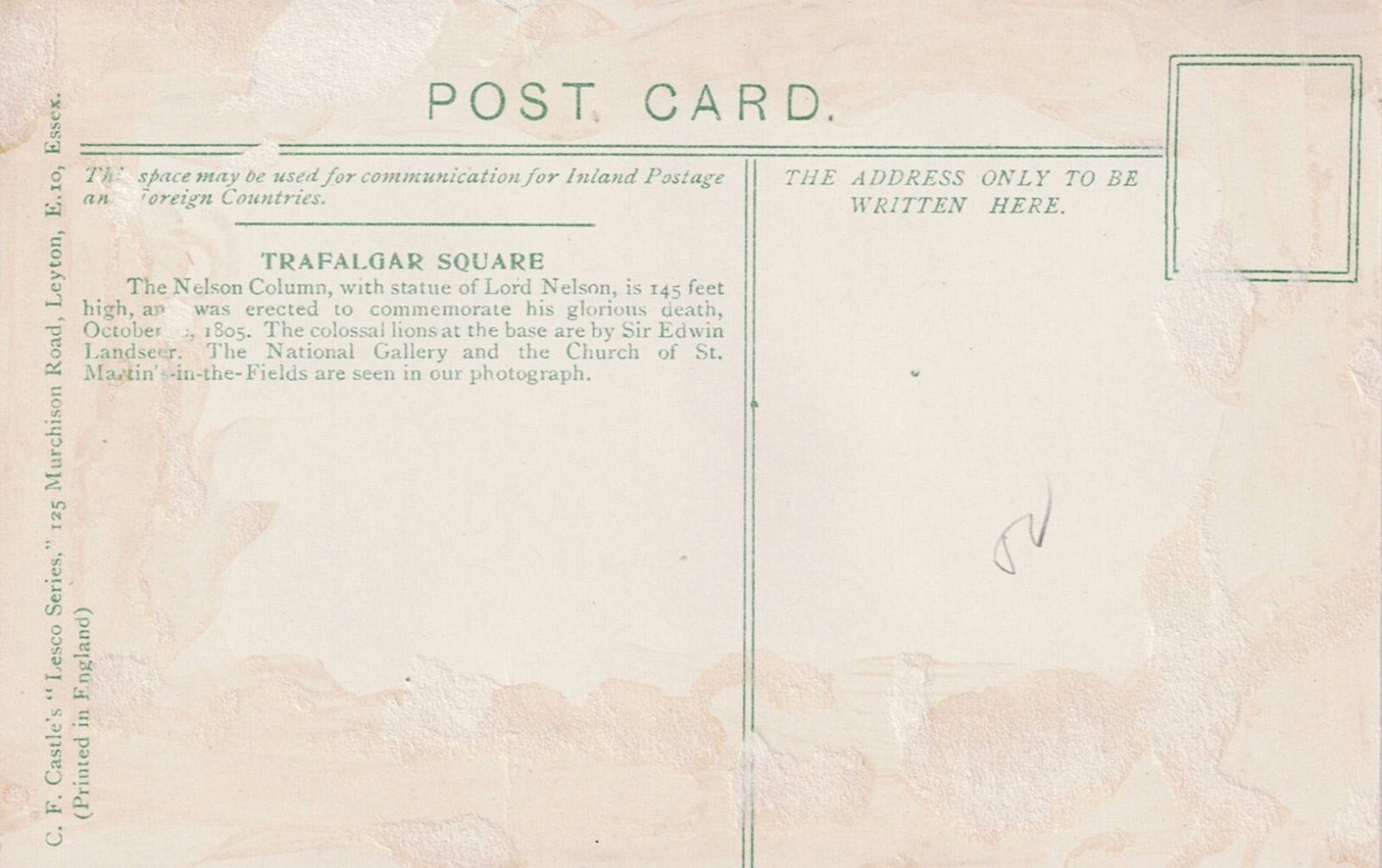 B&W LONDON TRAFALGAR SQUARE POSTCARD FREE SHIPPING eBay