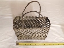 Outstanding Vintage Hand Made Woven Metal Strips Purse or Basket w/Pointed Tops