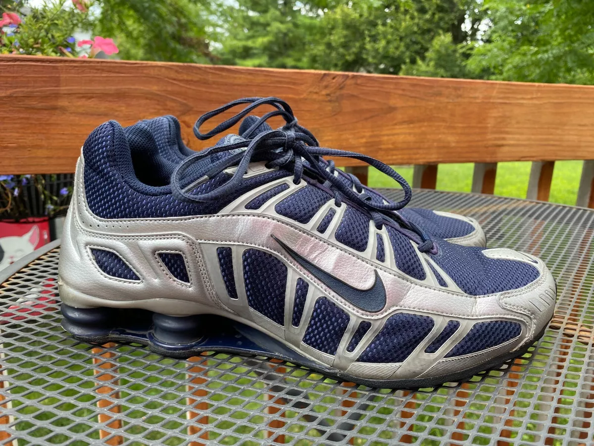 NIKE Shox Turbo 3.2 SL Mens Metallic Silver Obsidian Blue 455541 440 Size 12.5