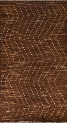 Dark Brown/ Ivory Geometric Moroccan Area Rug Wool hand-knotted 5'x8' Carpet