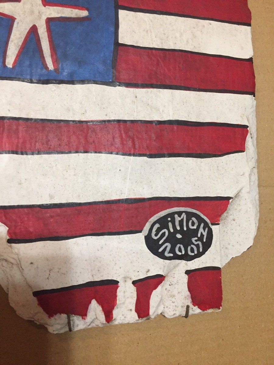 FOLK ART New Orleans Outsider Flag Sign by Simon painting on Slate