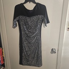 Chaps Sheath Dress Womens Size Medium Black/White Leopard Stretch Lined