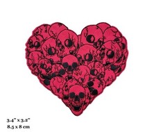 Skeleton Skull Head Inside Red Heart Punk Goth Embroidered Iron On Patch