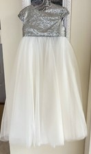 Bari Jay Flower girl dress-full Length,size 4-4T, Silver Sequins/Ivory ,stunning