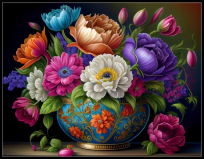 Bright and Bold Flower 10 - Counted Cross Stitch Patterns - Color & BW Symbols