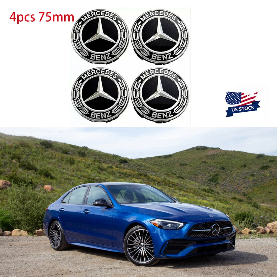 4 x 75mm Black Alloy Wheel Centre Hub Caps Fits Mercedes A B C E S M ML GLA NEW Foto 2 de 4