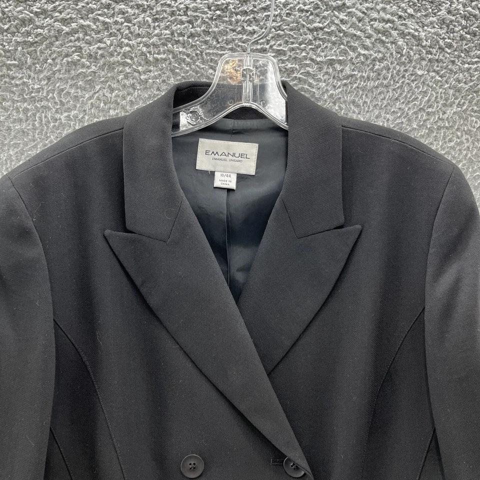 Emanuel Ungaro Blazer Women 10 Black Lightweight Wool Double Breast Mid Jacket - Image 2 of 4