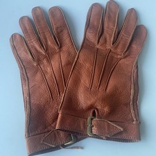 Women  s Cognac Leather Driving Gloves Unlined Fine Soft Small W/Metal Buckle