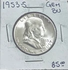 1953-S Franklin Half Dollar, Lustrous Solid Gem BU++ Full Bell Lines