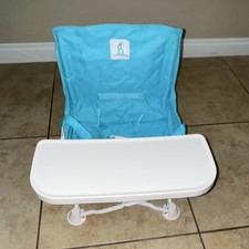 hiccapop OmniBoost Portable Baby Booster Chair Blue White Removable Tray Used
