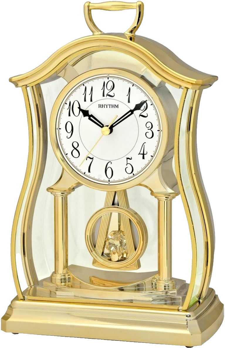 Rhythm Mantel Clock  Pendulum with Crystals  Gold Finish Arabic Dial CRP611WR18