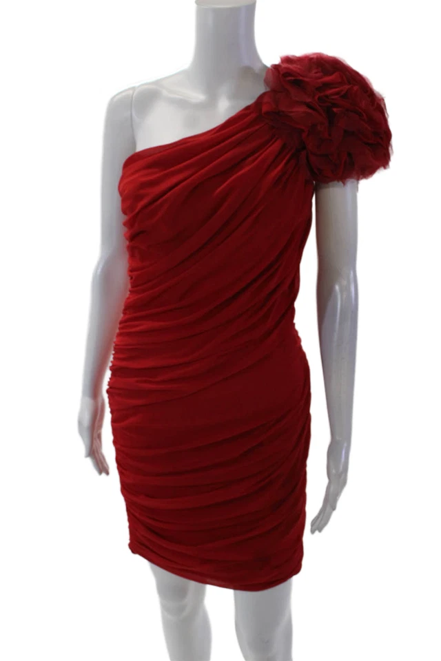 Vestido ajustado Tadashi Shoji para mujer texturizado manga una flor acanalada rojo talla 06 Foto 2 de 4
