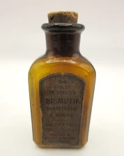 3" Bismuth Subnitrate 100 Tablets Bottle 1910s SHARP & DOHME Baltimore Amber USA