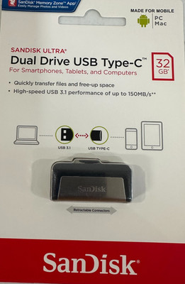 NEW SanDisk 32GB Ultra Dual USB 3.1/USB Type C Flash Drive Fast FREE US Shipping