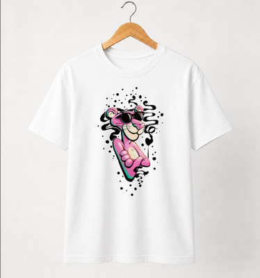 Unisex T-Shirt Panther Rosa Cartoon mit Brille | Streetwear Shirt Grafik