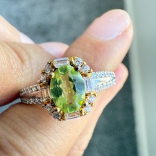 925 Sterling Silver Ring 7x5mm Natural Peridot Gemstone Zircon Bridal Jewelry