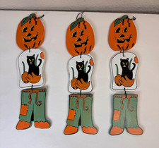 Regent Products Halloween Pumpkin Black Cat Wooden Hanging Decor Lot of 3